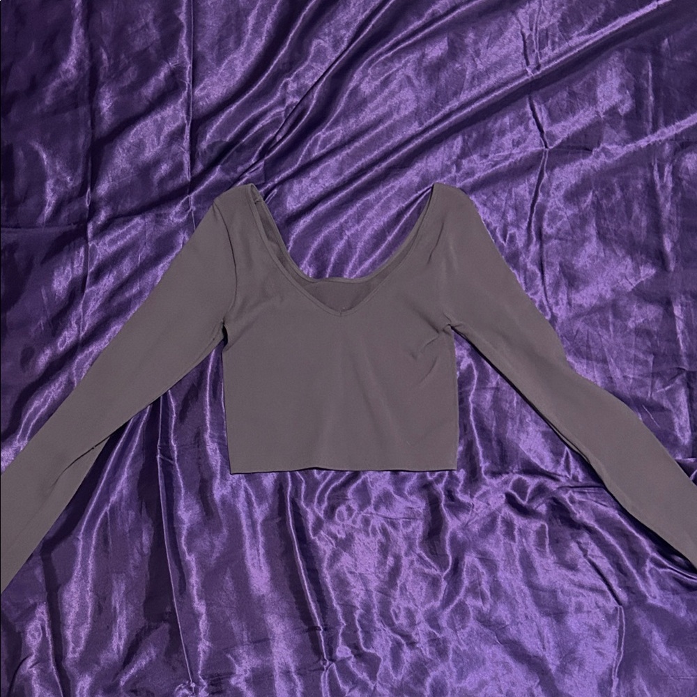 Women's Long Sleeve Scoop Neck Crop Top - Purple